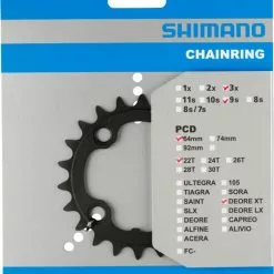 Shimano XT 2004-2007 4-Arm 9-fach 22 Zähne S-Type IG Alu Schwarz Y-1F822000